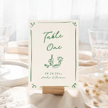 Whimsical Hand plockade Grönt Bord Card Bordsnummer<br><div class="desc">Denna förtjusande utformning har hand plockade inslag och en viskös text.</div>