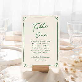 Whimsical Hand plockade Grönt Bord Card Bordsnummer
