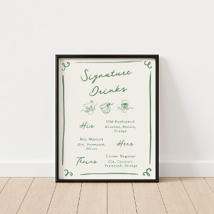 Whimsical Hand plockade Grönt Namnteckning drycker Poster