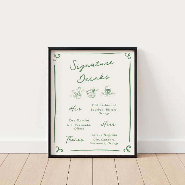 Whimsical Hand plockade Grönt Namnteckning drycker Poster (Skapare uppladdad)