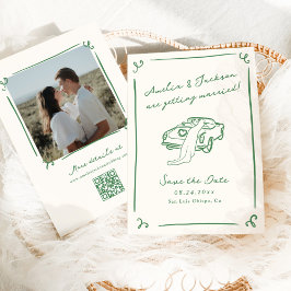 Whimsical Hand plockade Grönt Save the Date QR Cod Inbjudningar