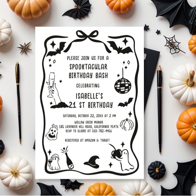Whimsical Hand plockade Halloween Birthday Inbjudningar (Skapare uppladdad)