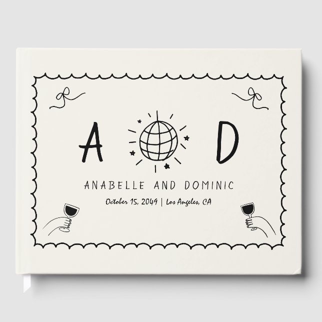 Whimsical Hand plockade Handskriftlig Fransk Bröll Gästböcker (Framsida)