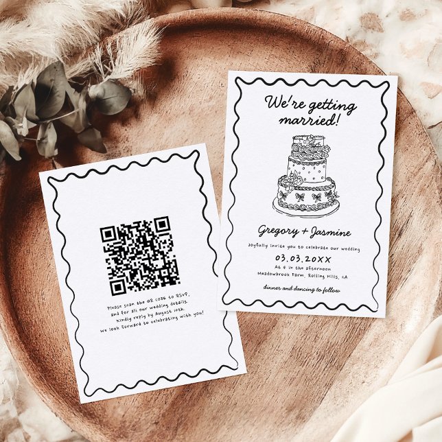 Whimsical Hand plockade Handskriftlig QR-kod Bröll Inbjudningar (Skapare uppladdad)