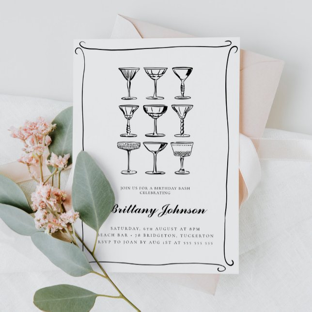 Whimsical Hand plockade Martini Birthday Inbjudningar (Skapare uppladdad)