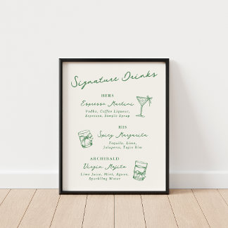 Whimsical Hand plockade Namnteckning Grönten Drink Poster