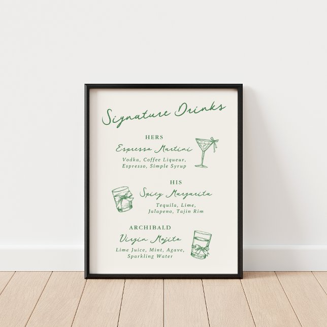 Whimsical Hand plockade Namnteckning Grönten Drink Poster (Skapare uppladdad)