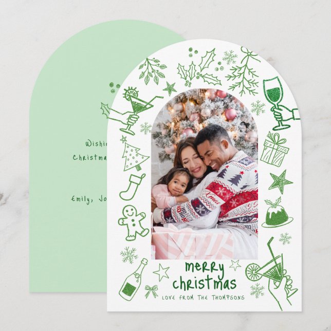 Whimsical hand plockade Photo God jul Arch Inbjudningar (Fram/baksida)