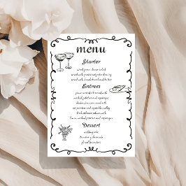 Whimsical Hand plockade Quirky Bröllop Menu Meny