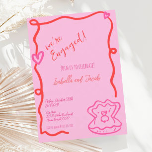 Whimsical Hand plockade Quirky Vågigt Förlovningsf Inbjudningar