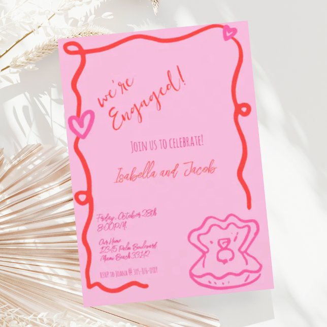 Whimsical Hand plockade Quirky Vågigt Förlovningsf Inbjudningar (Skapare uppladdad)