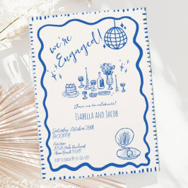 Whimsical Hand plockade Quirky Vågigt Förlovningsf Inbjudningar