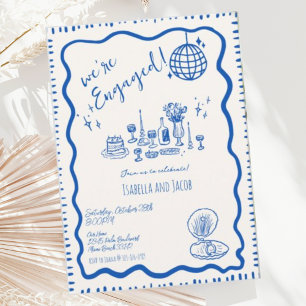 Whimsical Hand plockade Quirky Vågigt Förlovningsf Inbjudningar