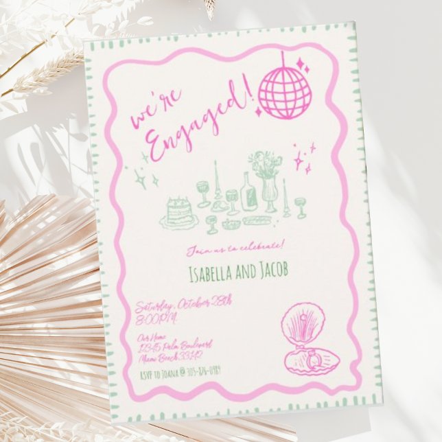 Whimsical Hand plockade Quirky Vågigt Förlovningsf Inbjudningar (Skapare uppladdad)