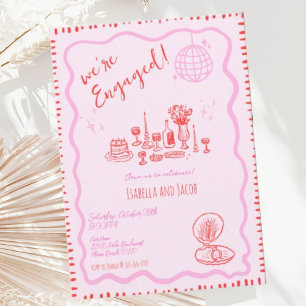 Whimsical Hand plockade Quirky Vågigt Förlovningsf Inbjudningar