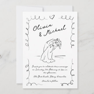 Whimsical Hand plockade Quirky Wedding bjudande Inbjudningar