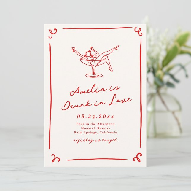 Whimsical Hand plockade Red Bachelorette Inbjudningar (Stående Fram)