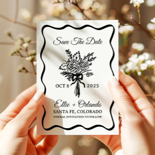 Whimsical Hand plockade Ribbon Gräns Spara datumet Inbjudningar