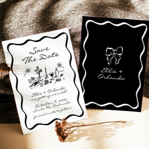 Whimsical Hand plockade Ribbon Gräns Spara datumet Inbjudningar