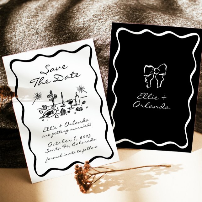 Whimsical Hand plockade Ribbon Gräns Spara datumet Inbjudningar (Skapare uppladdad)