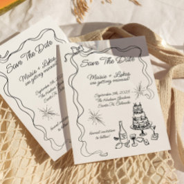 Whimsical Hand plockade Ribbon Gräns Spara datumet Inbjudningar