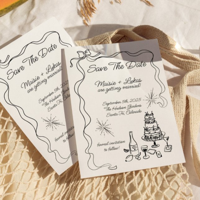 Whimsical Hand plockade Ribbon Gräns Spara datumet Inbjudningar (Skapare uppladdad)