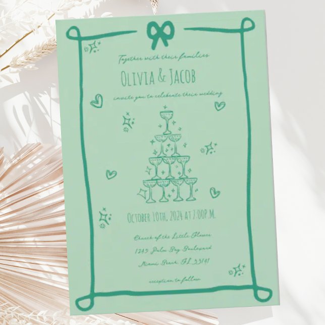 Whimsical Hand plockade Sage Bow Scribble Bröllop Inbjudningar (Skapare uppladdad)