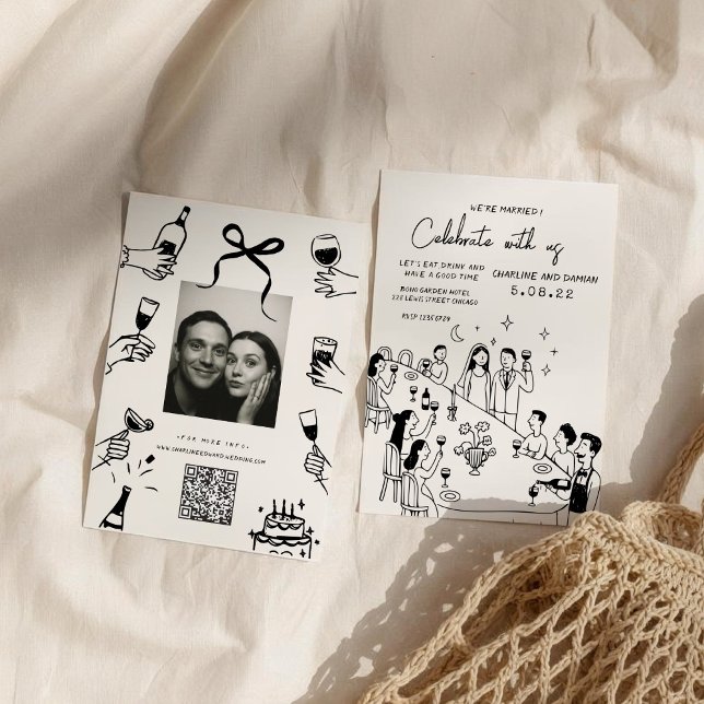 Whimsical Hand plockade Scribble Wedding bjudande Inbjudningar (Skapare uppladdad)