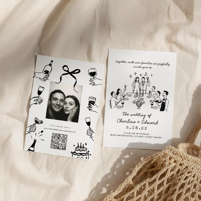 Whimsical Hand plockade Scribble Wedding bjudande Inbjudningar (Skapare uppladdad)