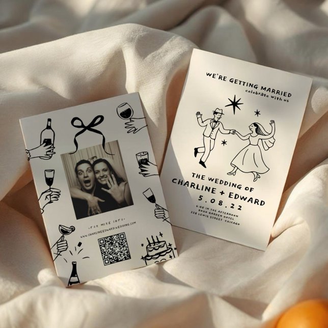 Whimsical Hand plockade Scribble Wedding bjudande Inbjudningar (Skapare uppladdad)