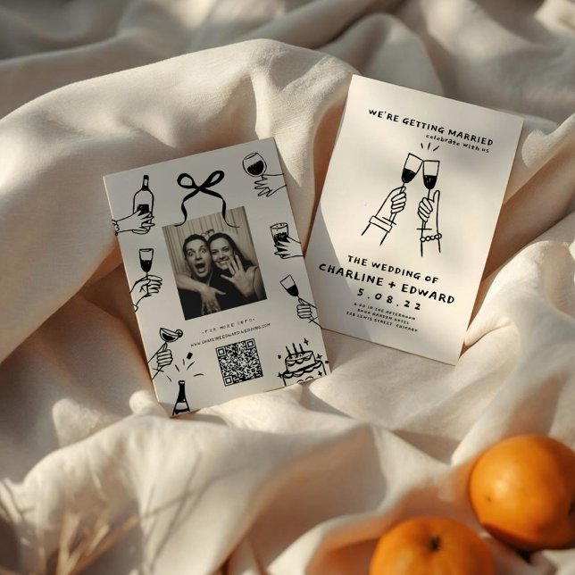 Whimsical Hand plockade Scribble Wedding bjudande Inbjudningar (Skapare uppladdad)