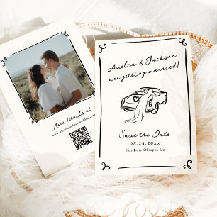 Whimsical Hand plockade Spara datumfotons QR-kod Inbjudningar