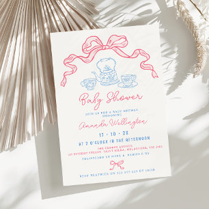 Whimsical Hand plockade Tea Bow Baby Shower Inbjudningar