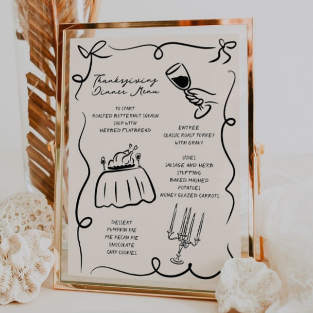 Whimsical Hand plockade Thanksgiving Menu Julkort (Skapare uppladdad)