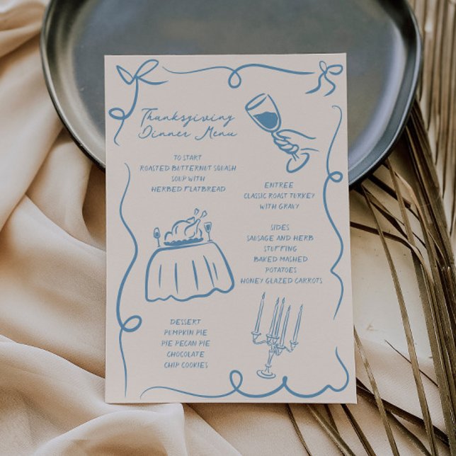 Whimsical Hand plockade Thanksgiving Menu Julkort (Skapare uppladdad)
