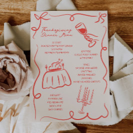 Whimsical Hand plockade Thanksgiving Menu Julkort