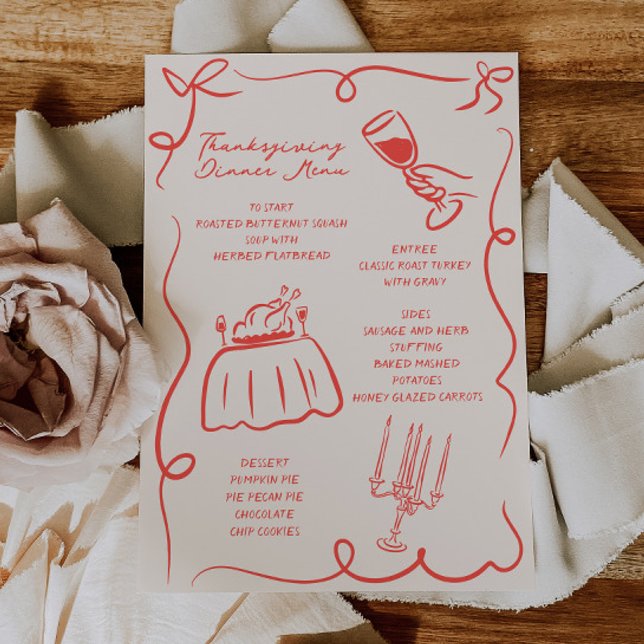 Whimsical Hand plockade Thanksgiving Menu Julkort (Skapare uppladdad)