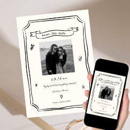 Whimsical Hand plockade Unique Bröllop Photo Spara Datumet