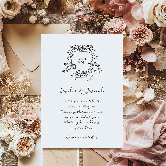 Whimsical Hand plockade Vapensköld med Monogram |  Inbjudningar (Skapare uppladdad)