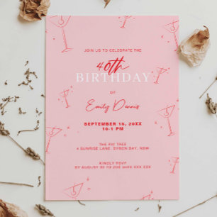 Whimsical Handdraw martini 40:e födelsedagen Party Inbjudningar