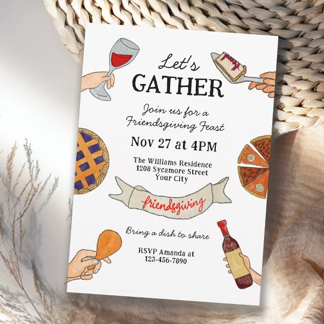 Whimsical Handdrawn Doodles Quirky Friendsgiving Inbjudningar (Available in both printed and instant download digital format.)