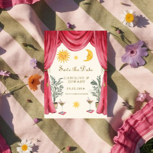 Whimsical handmålad Celestial Folk Bröllop Spara Datumet