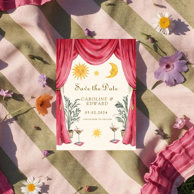 Whimsical handmålad Celestial Folk Bröllop  Spara Datumet (Skapare uppladdad)