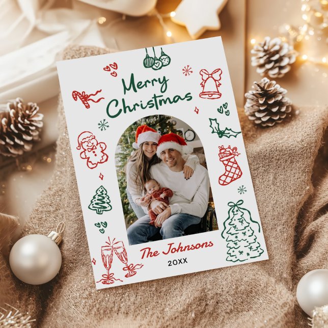 Whimsical Handritad Båg Foto Jul Julkort (Skapare uppladdad)