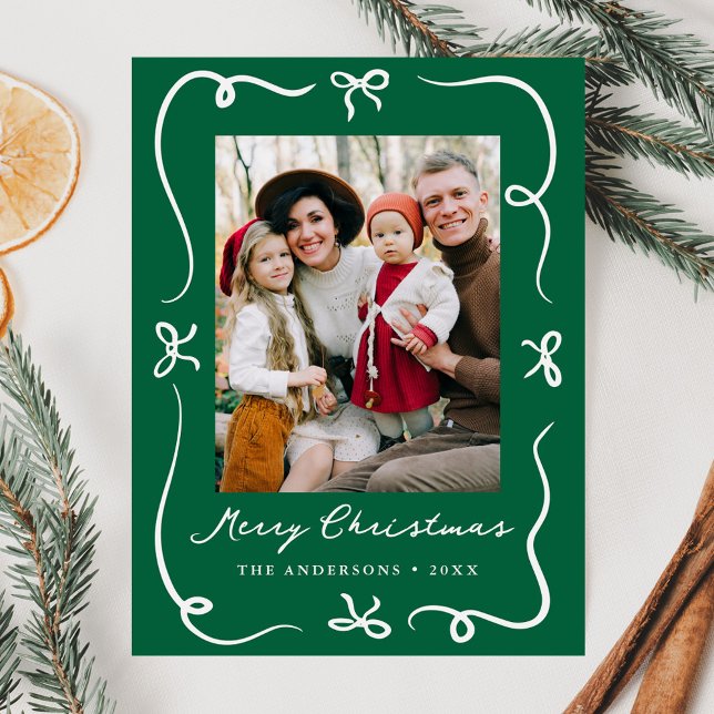 Whimsical Handritad Bågar Grön Foto Jul Helg Vykort (Skapare uppladdad)