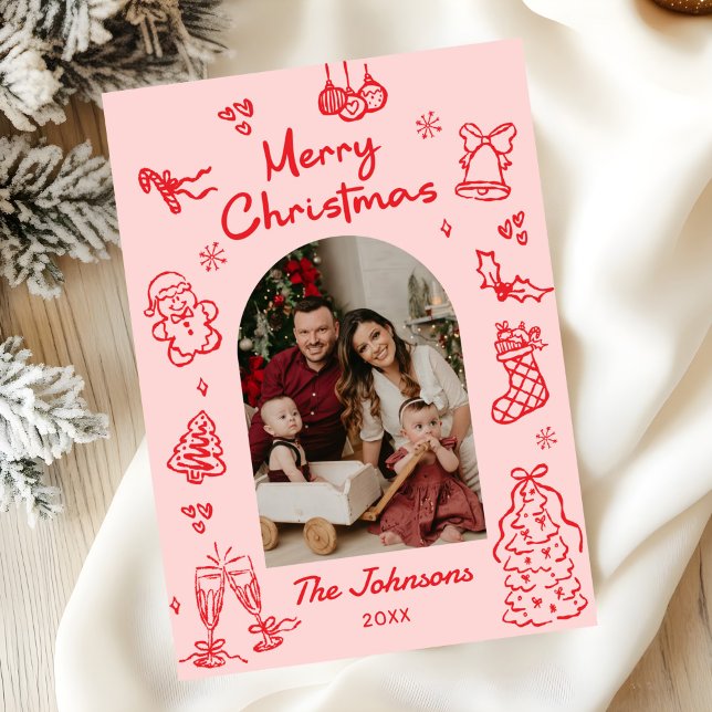 Whimsical Handritad Båge Foto Jul Julkort (Skapare uppladdad)