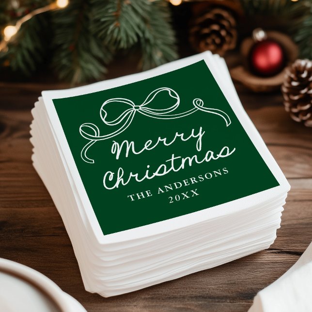 Whimsical Handritad Båge Grön God Jul Pappersservett (Skapare uppladdad)