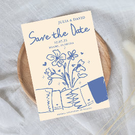 Whimsical handritad blå blomsterbröllop spara datumet