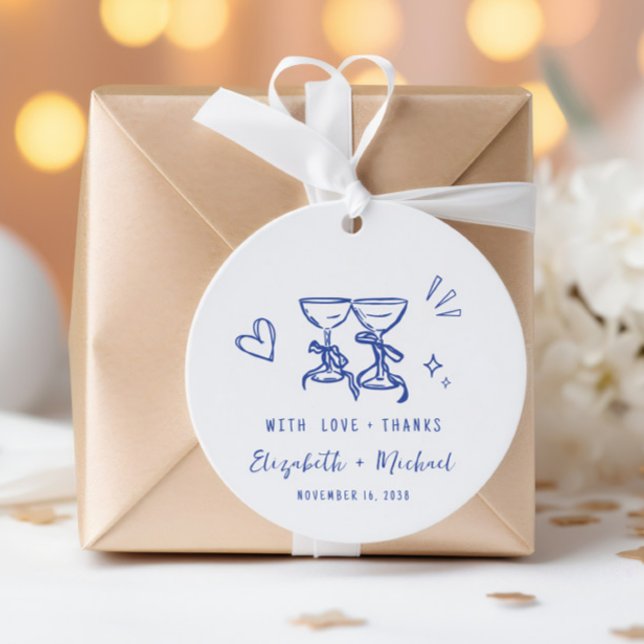 Whimsical Handritad Blå Bröllop Tack Gåvor Etiketter (Whimsical Hand Drawn Blue Wedding Thank You Favor Tags)