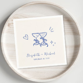 Whimsical Handritad Blå Kräm Bröllop Pappersservett